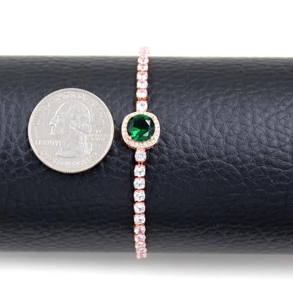 Sparkling CZ Tennis Bracelets for Women, Birthstone Slider Bolo Bracelets Trendy Birthday Valentine's Day Jewelry for Women Lady - color: Green