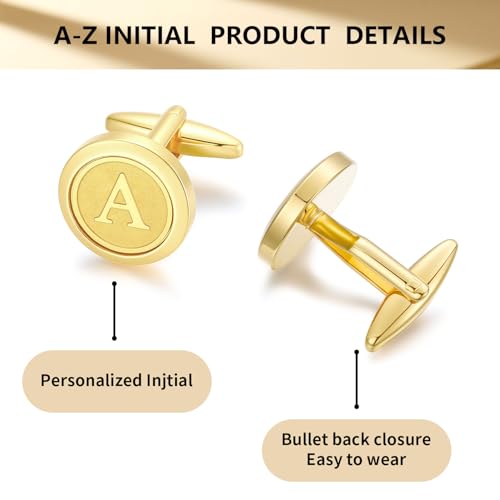 GWD Initial Cufflinks for Men Classic Cuff links Mens Letter Shirts CuffLinks Wedding Gift - color: A