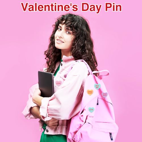 Giegxin 40 Pcs Valentine's Day Conversation Heart Pins for Women Love Candy Pins Romantic Words Lapel Brooch Backpacks for Jackets Bags Hats Valentines Day Accessories Gifts - style: Elegant