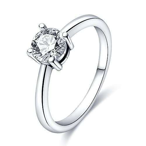 KUNSIR 925 Sterling Silver Rings Classic Cubic Zirconia Eternity Promise Statement Anniversary Wedding Bands Engagement Rings for Women Infinity Forever Love Ring Size 7-9 - style: Clear Stone Ring