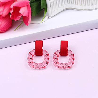2 Pairs Transparent Acrylic Dangle Earrings Set,Geometric Square Drop Earrings Resin Twist Rectangle Plastic Earrings Jewelry for Women - color: Red Purple