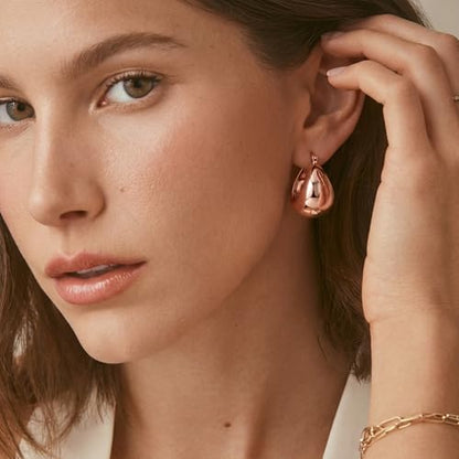 OOOPEL Gold Hoop Earrings for Women,925 Sterling Silver Chunky Hoop Earrings Hypoallergenic Lightweight 14K Gold Plated Thick Gold Hoops for Women 22mm 26mm - color: rose gold-26