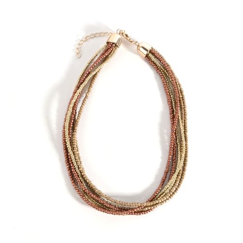 Colorful Multi-layered Seed Beaded Necklace Choker For Women Bohemian Handmade Crystal Stone Gemstone Hawaiian Necklace Holiday Birthday Summer Beach Jewelry Gift - color: Brown