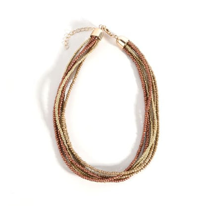 Colorful Multi-layered Seed Beaded Necklace Choker For Women Bohemian Handmade Crystal Stone Gemstone Hawaiian Necklace Holiday Birthday Summer Beach Jewelry Gift - color: Brown