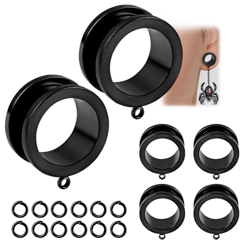 WBRWP 6pcs Ear Gauges Tunnels Plugs: DIY Ear Tunnles Piercing Expander Stainless Steel Double Flared Screw Gauges - color: Black-Style 2