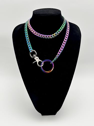 paloli Women's Slip Chain Rainbow Heart O-Ring Chunky Chain Necklace, Rays Cuban Long Layered Jewelry, Adjustable Lariat Y-Necklace Heart Loop Choker - color: K-Oring-Rainbow