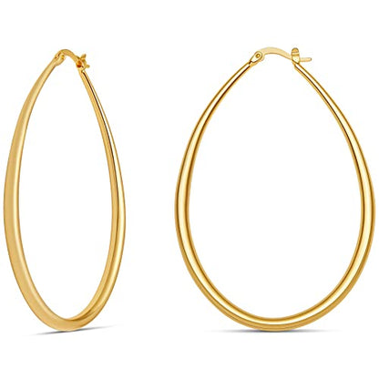 Milla Oval Hoop Earrings for Women | Elegant Polished 14K Gold, Rose Gold or Silver Plated Hoops with Secure Latch Closure, Hypoallergenic & Lightweight - color: 14K Gold Plated / 2.6 in - LARGE