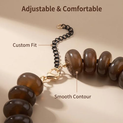 Chunky Beaded Statement Necklace for Women, Colorful Rondelle Bead, Bohemian Style, Adjustable Length, Summer Beach Accessory - color: Taupe