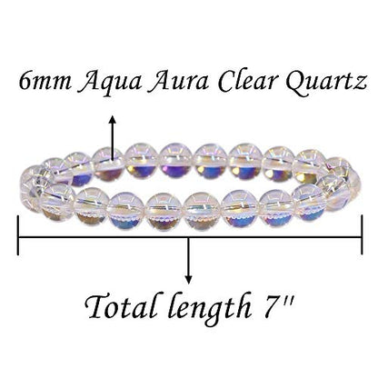 Angelstones Gemstones 6mm Round Beads Healing Crystal Bracelet for women | Natural Gemstone, Handmade Gifts for Women, Healing Crystal Round Beaded Stretch Bracelets, Unisex Jewelry for Women and Men - color: Aqua Aura Clear Quartz