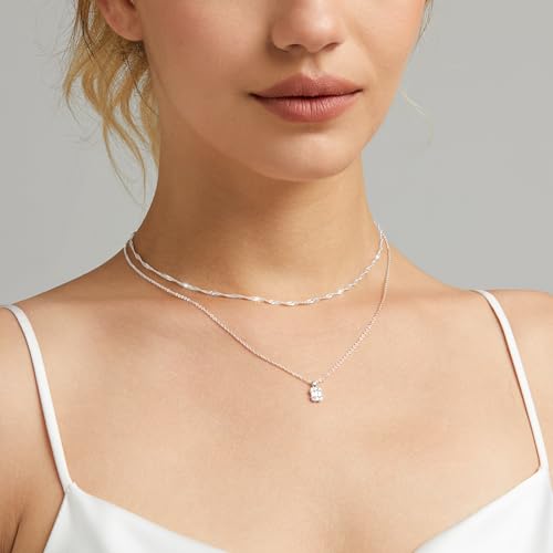 Zeffy Diamond Necklaces for Women, Dainty Gold Necklace 18k Gold Plated Layered Necklaces Simple Gold CZ Diamond Pendant Necklaces for Women Trendy Jewelry Gifts for Girls - color: Silver Diamond Layered Necklace