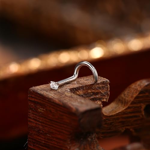 MILACOLATO 925 Sterling Silver Nose Studs, 18G 20G Corkscrew Nose Ring, Simulated Diamond CZ Hypoallergenic Nose Piercings for Women Men 1.5 2 3MM