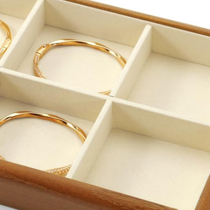 Oirlv Wood 6-Compartment Jewelry Tray | Solid Wood Frame, Soft Microfiber Lining, Holds Rings/Earrings/Bracelets, Sturdy and Attractive, Great for Drawers - color: Cream, size: 6 grid