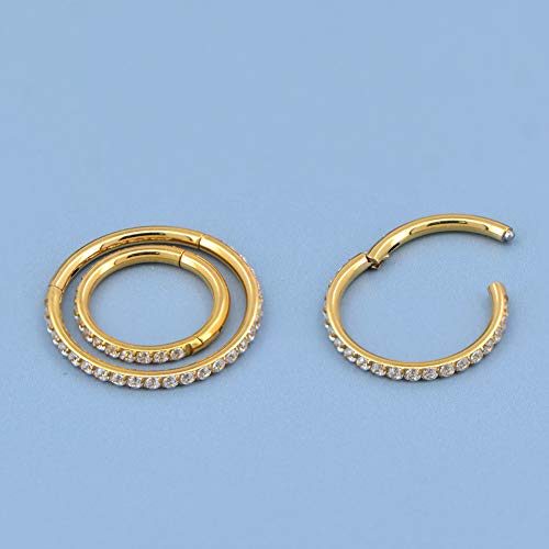 OUFER Gold Hinged Segment Earring Hoop 16G Stainless Steel with Cartilage Earrings Clear CZ Paved Tragus Helix Earrings Cartilage Earring Septum Nose Ring Hoop - color: Gold Plated-8mm diameter