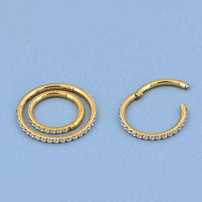 OUFER Gold Hinged Segment Earring Hoop 16G Stainless Steel with Cartilage Earrings Clear CZ Paved Tragus Helix Earrings Cartilage Earring Septum Nose Ring Hoop - color: Gold Plated-10mm diameter