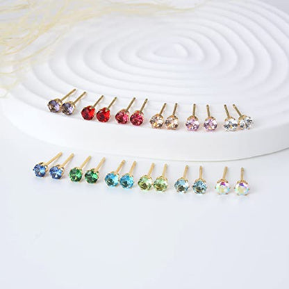 12 Pairs 18K Gold Plated Surgical Stainless Steel Stud Earring Cubic Zirconia CZ Multicolor Birthstone Stud Earrings Set - style: Prong 6mm