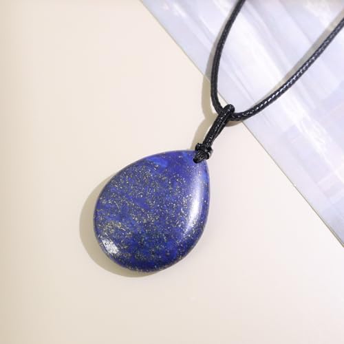 Teardrop Gemstone Necklaces for Women, Healing Crystal Pendant Necklace Birthstone Jewelry for Women - color: Lapis Lazuli