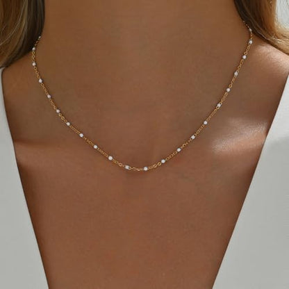 Gold Cross Women's Necklace 18K Gold Plated Stainless Steel Handmade Pearl Necklace Gold Paperclip Necklace, Fashion Jewelry Gifts - style: simplicity