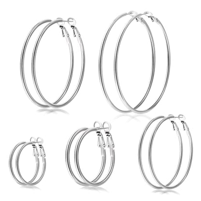 Senteria Large Gold Plated Hoop Earrings for Women Lightweight 316L Stainless Steel Hoop Earrings Set Hypoallergenic Thin Gold Plated Hoop Earrings for Women (30/40/50/60/70MM) 5 Pairs - color: 5pairs(30/40/50/60/70mm)-silver