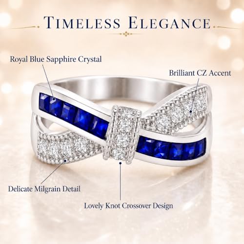 1 Ct Blue Sapphire Crystal Promise Engagement Ring September Birthstone Cubic Zirconia Ring for Women White Gold Plated