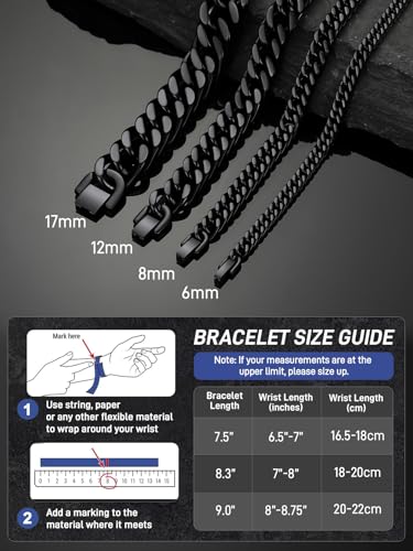 ChainsPro Miami Cuban Link Chain Bracelet for Men, 6/8/12/17mm, 7.5/8.3/9inch, 316L Stainless Steel/18K Gold Plated/Black No Tarnish Bracelets for Fathers' Day Husband, Send Gift Box - color: Black Plated