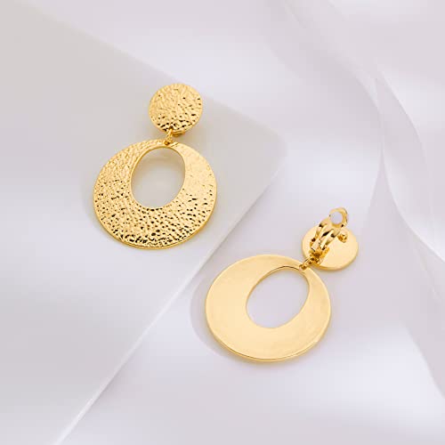 Matte Gold Silver Large Clip On Earrings for Women Statement Earrings - color: Clip e