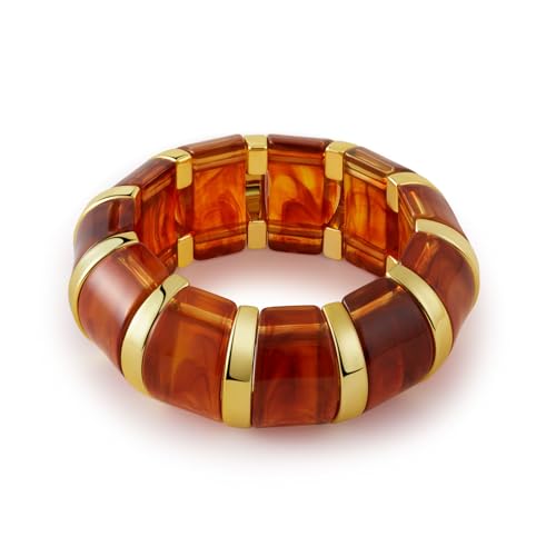 YBMYCM Acrylic Chunky Bangles Bracelets for Women Resin Gold-plated Stackable Stretch Bracelet Wide Wristbands Gift Jewelry - color: Brown