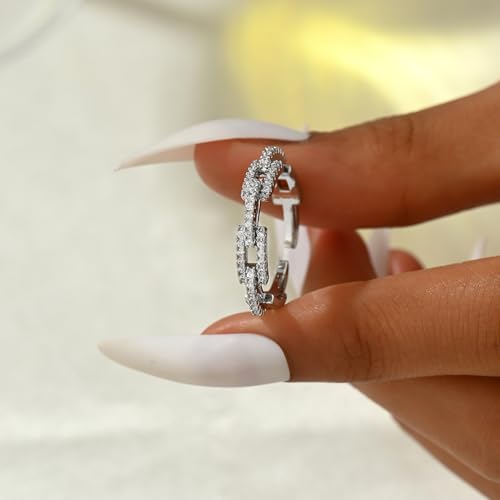 Adjustable Rings for Women 18K Gold Plated daisy Flower Butterfly Ball Cubic Zirconia Rings Dainty Open Stacking Ring - color: Hollow Out CZ-White Gold