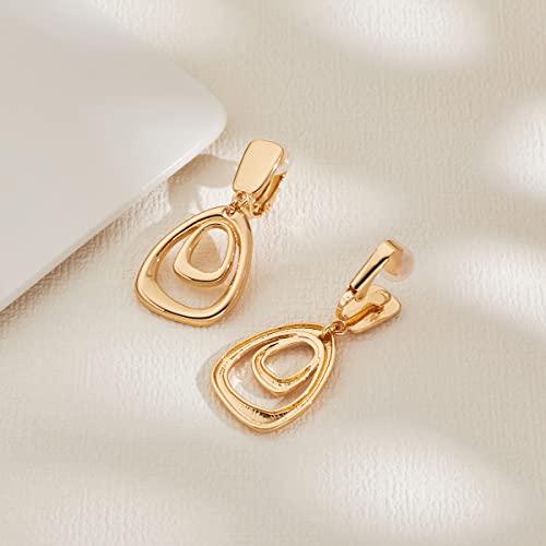 MUYAN Gold Clip On Drop Earrings for Women Non Piercing Dangle Earrings Fashion Jewelry - color: B Clip Gold