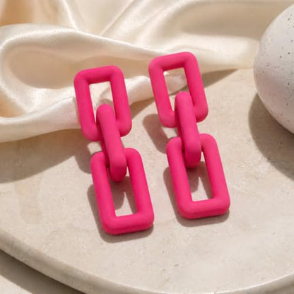 Chunky Chain Earrings for Women, Hot Pink Geometric Link Drop Earrings Statement Acrylic Dangle Jewelry Trendy Fashion for Party Daily Wear