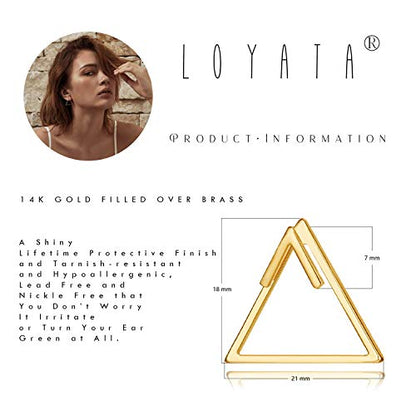 LOYATA Spike Earrings Gold Huggie Hoop Diamond Cubic Zirconia 14K Gold Plated Dainty Small Simple Hypoallergenic Geometric Jewelry Gift for Women - color: Open Triangle