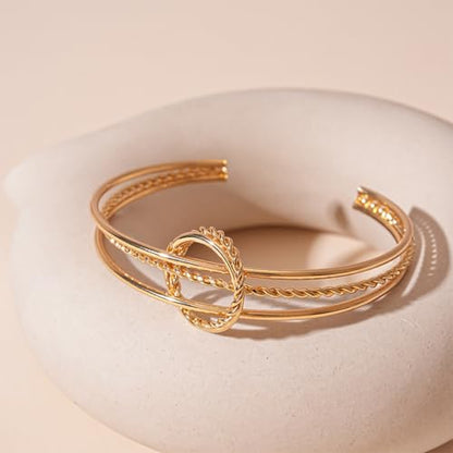 Chunky Cuff Bracelets for Women Wide Gold/Silver Cuffs Bangle Hollow Out Adjustable Bracelets Punk Vintage Jewelry - style: T-Gold A