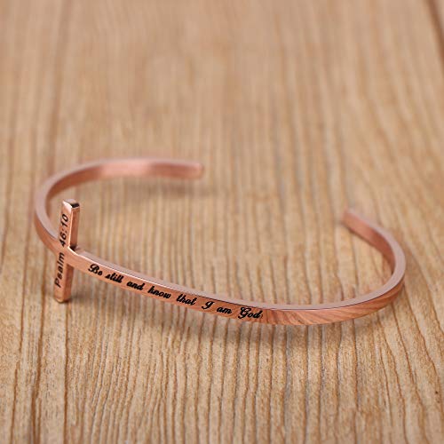 Memgift 𝐂𝐫𝐨𝐬𝐬 𝐁𝐫𝐚𝐜𝐞𝐥𝐞𝐭 Religious Cuff Bangle 𝐁𝐢𝐛𝐥𝐞 𝐕𝐞𝐫𝐬𝐞 Christian Gifts Jewelry for 𝐖𝐨𝐦𝐞𝐧 - style: Be still and know that I am God -Psalm 46:10