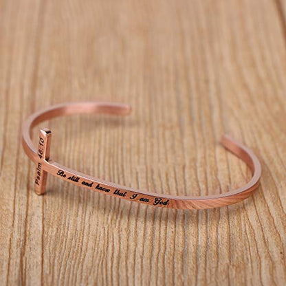 Memgift 𝐂𝐫𝐨𝐬𝐬 𝐁𝐫𝐚𝐜𝐞𝐥𝐞𝐭 Religious Cuff Bangle 𝐁𝐢𝐛𝐥𝐞 𝐕𝐞𝐫𝐬𝐞 Christian Gifts Jewelry for 𝐖𝐨𝐦𝐞𝐧 - style: Be still and know that I am God -Psalm 46:10