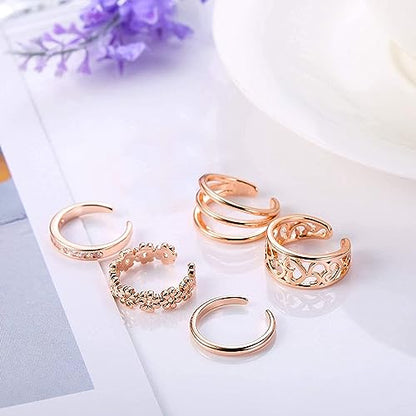5 Pcs Filled Toe Rings for Women Non Tarnish Filled Toe Ring Adjustable Flower Cz Dainty Toe Ring Summer Beach Open Toe Rings Set Toe Jewelry Foot Jewelry(Gold,Silver,Rose Gold) - color: Rose Gold