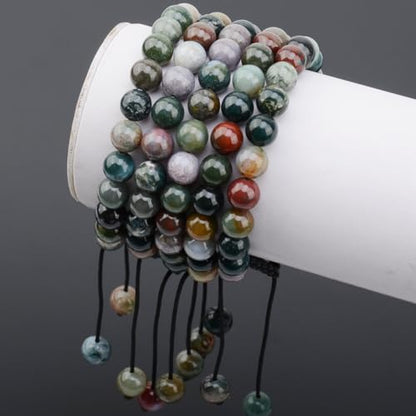 MASSIVE BEADS Natural Healing Power Gemstone Crystal Beads Unisex Adjustable Macrame Bracelets - color: Indian Agate, size: 6mm