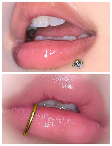 20G 18G 16G Threadless Lip Labret Medusa Monroe Nose Piercing Jewelry Surgical Steel Snake Bites Lip Rings Flat Back Push in Cartilage Tragus Helix Conch Earring Stud 6mm 8mm 10mm Bars - color: Gold-20G（0.8mm) - Bars:8mm - Hinged Clicker Rings:8mm 10mm