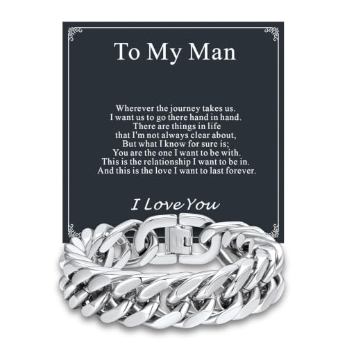 Supcare Unique Anniversary Birthday Valentines Fathers Day Stainless Steel Cuban Link Bracelets for Men Him, To My Man Dad Husband Love Always Remember Wrist Chain Bracelet Jewelry Gifts - color: A-Steel 02 To My Man, size: 8.3 Inches-17mm Width