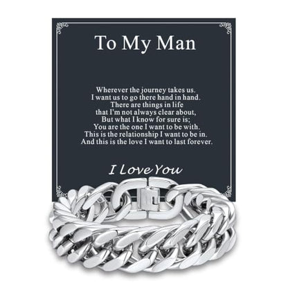 Supcare Unique Anniversary Birthday Valentines Fathers Day Stainless Steel Cuban Link Bracelets for Men Him, To My Man Dad Husband Love Always Remember Wrist Chain Bracelet Jewelry Gifts - color: A-Steel 02 To My Man, size: 8.3 Inches-17mm Width