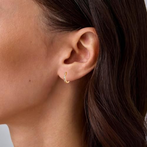 micuco 3 Pairs Small Hoop Earrings Tiny Cartilage Earrings for Women Men | Cubic Zirconia Earrings Huggie Hoop Ear Piercing Earrings for 8mm 10mm 12mm - color: 13# Gold 8mm