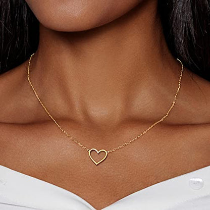 Airmb Heart Necklace for Women Gold/Silver Plated Trendy Heart Choker Lover Pendant Hypoallergenic Fashion Gold/Silver Necklace for Women Love Jewelry Gift for Women Girlfriend - color: Open-Heart-Gold