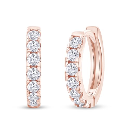 Dainty Cartilage Huggie Hoop Earrings Women in 18K Gold Plated | Round Moissanite in 18K Gold Plated Jewelry for Her - color: Rose Gold, size: 13 MM
