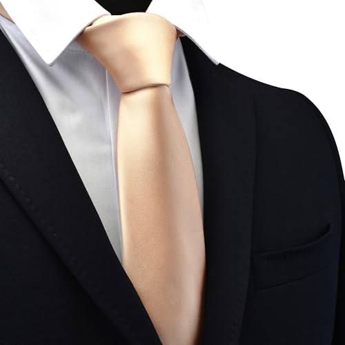 Branduce 3.15"（8cm） Mens Solid Satin Tie Pre-tied Adjustable Zipper Necktie for Business and Wedding - color: Champagne