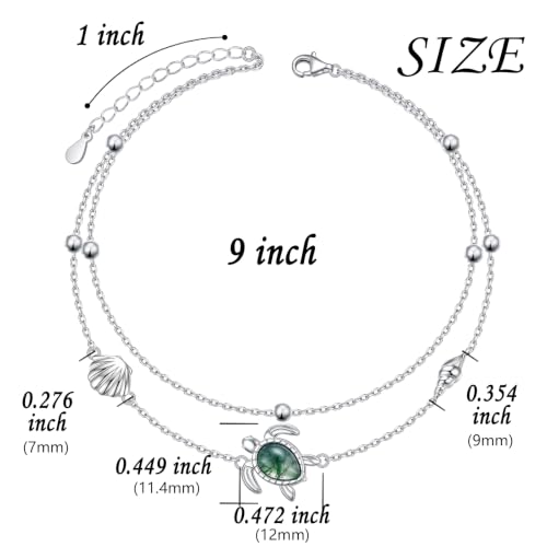 Anklets for Women 925 Sterling Silver Blue Evil Eye Infinity Butterfly Adjustable Multilayer Layered Summer Beach Ankle Bracelet Foot Chain Jewelry for Women - style: Turtle