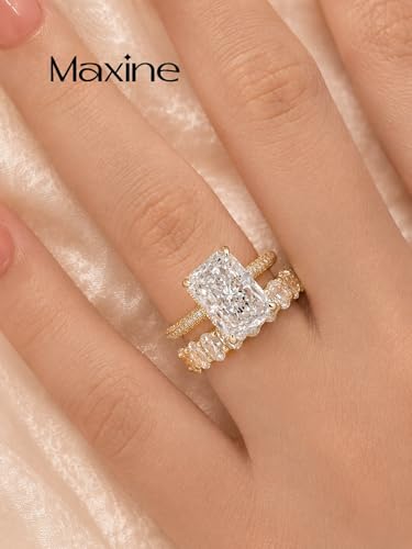 Maxinejewelry 4.5CT Radiant Cut Wedding Ring Set for Women - color: Golden Set