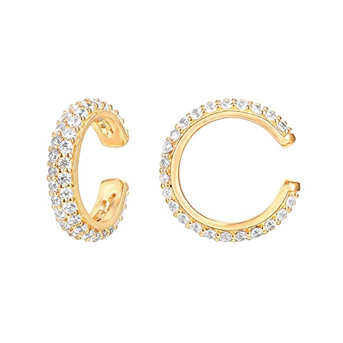 PAVOI 14K Gold Plated CZ Ear Cuff Earrings for Women, Clip On Cartilage | Hypoallergenic Huggie Ear Cuffs with Cubic Zirconia - style: Pave