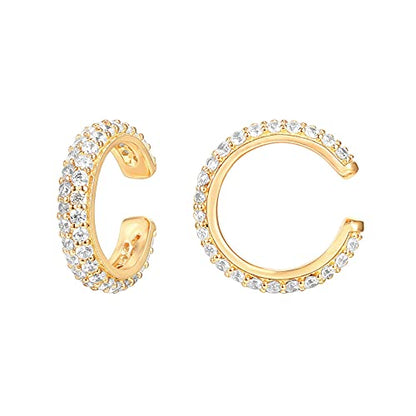 PAVOI 14K Gold Plated CZ Ear Cuff Earrings for Women, Clip On Cartilage | Hypoallergenic Huggie Ear Cuffs with Cubic Zirconia - style: Pave