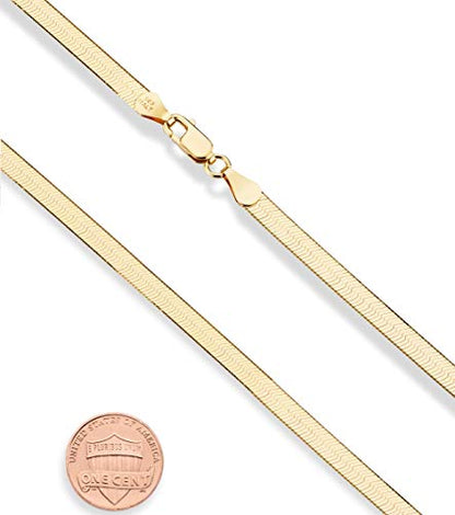 Miabella Italian Solid 925 Sterling Silver, 18Kt Gold Plated 4.5mm Flexible Flat Herringbone Chain Necklace Women, Made in Italy - size: Length 16 Inches, style: yellow-gold-plated-silver