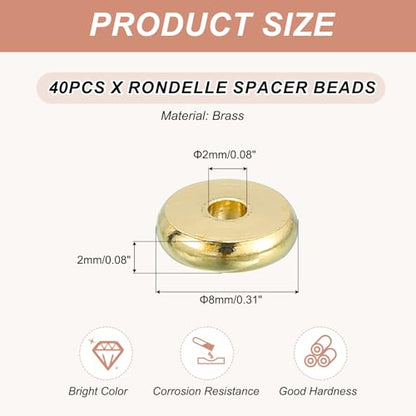 MECCANIXITY 40Pcs Rondelle Spacer Beads 8mm Diameter 2mm Hole Size 2mm Thick Metal Flat Disc Charm Circle for Bracelet Earring Necklace Jewelry Making, Gold - color: Gold, size: 8mm Dia x 2mm Hole Sizex 2mm Thick