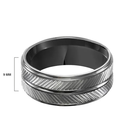 Brilliant Expressions Men’s 9mm Black Tungsten Carbide Wedding Band, Textured Matte Finish, Step Edges, Comfort Fit