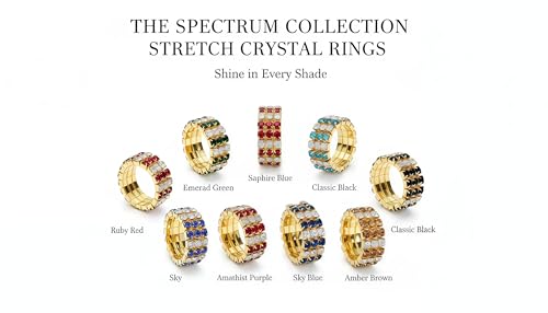 Sparkling Rhinestone Ring Set Trendy Elastic Rhinestone Crystal Stretch Ring Stackable Jewelry for Women Girls - color: 10 Colors in One-B